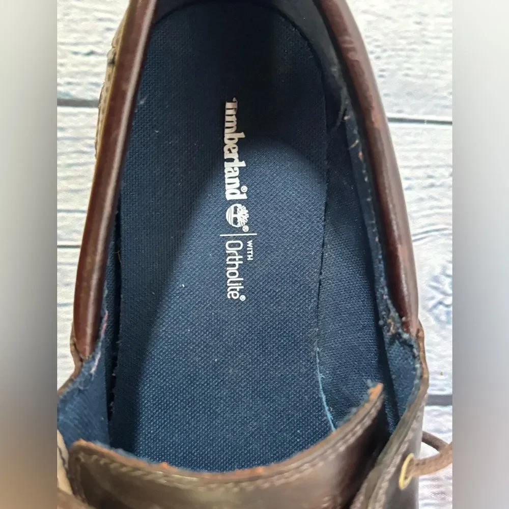 Timberland Dark Brown Leather Lace Ortholite Comfort Casual Boat Deck Shoes 11.5